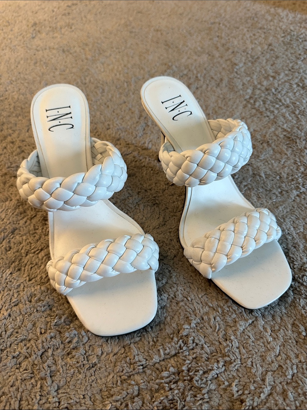 INC International Concepts White Braided Double-Strap Slide Sandals